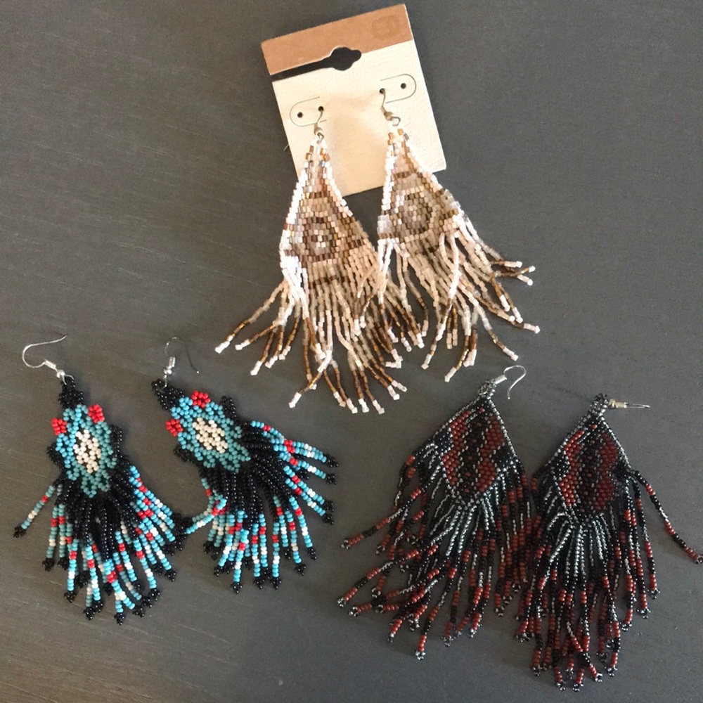 3 pair of seed bead fringe earrings
